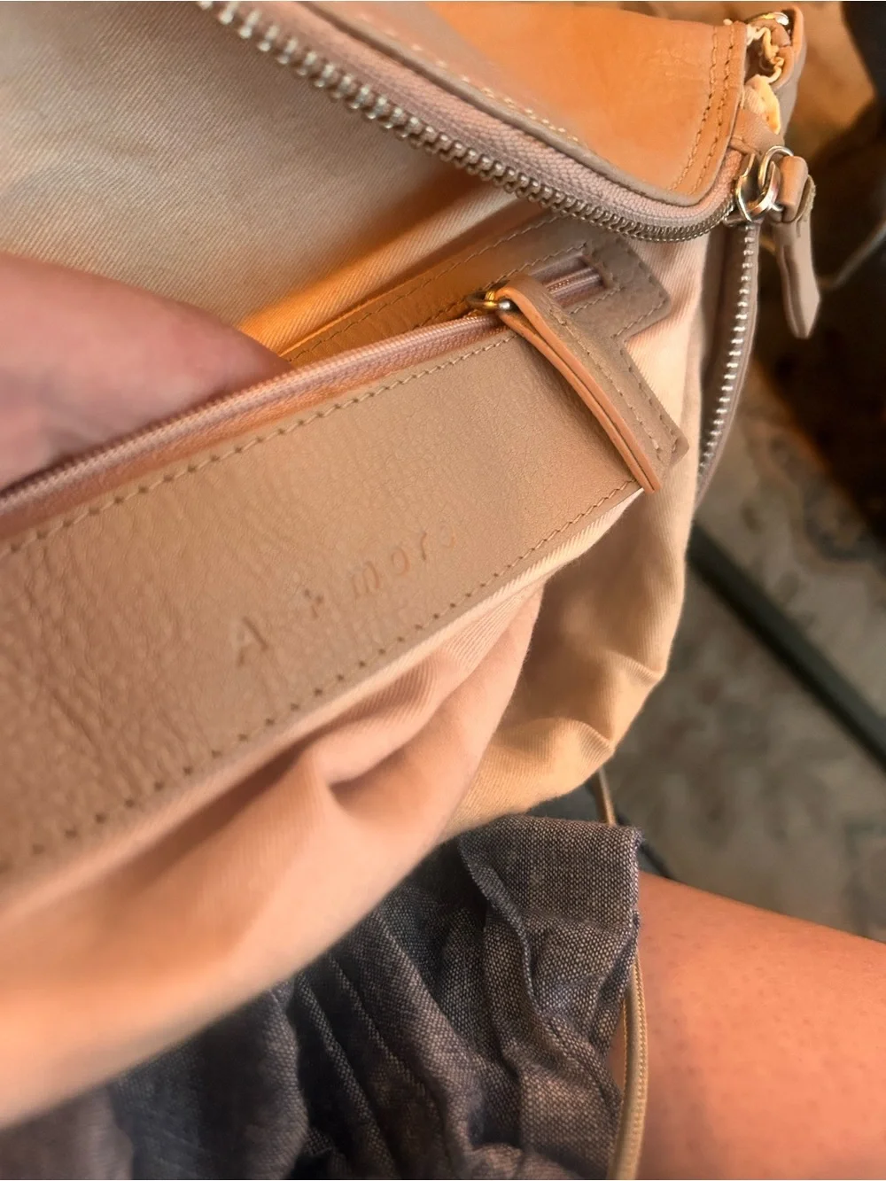 A+more Neutral Beige Leather Crossbody Fold over bag - Women